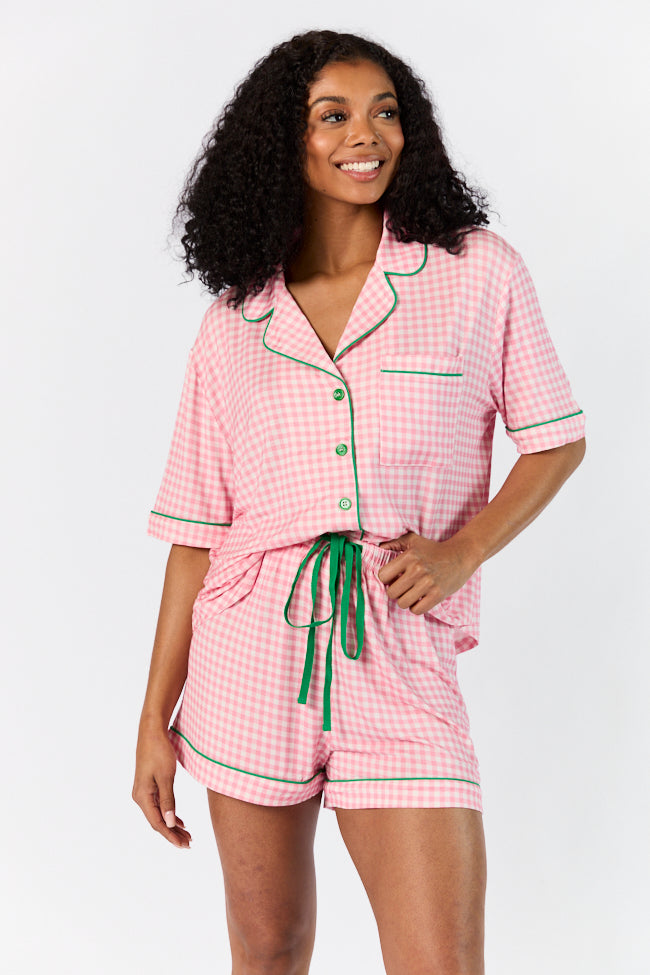 Good To Get Away Pink Gingham Short Sleeve Pajama Top FINAL SALE