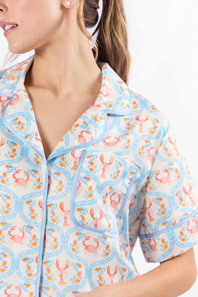 Rest Up In The Cutest Catch Satin Pajama Top FINAL SALE - Image 2