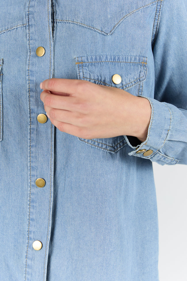Gussied Up Yoke Detail Chambray Button Down Shirt FINAL SALE - Image 4