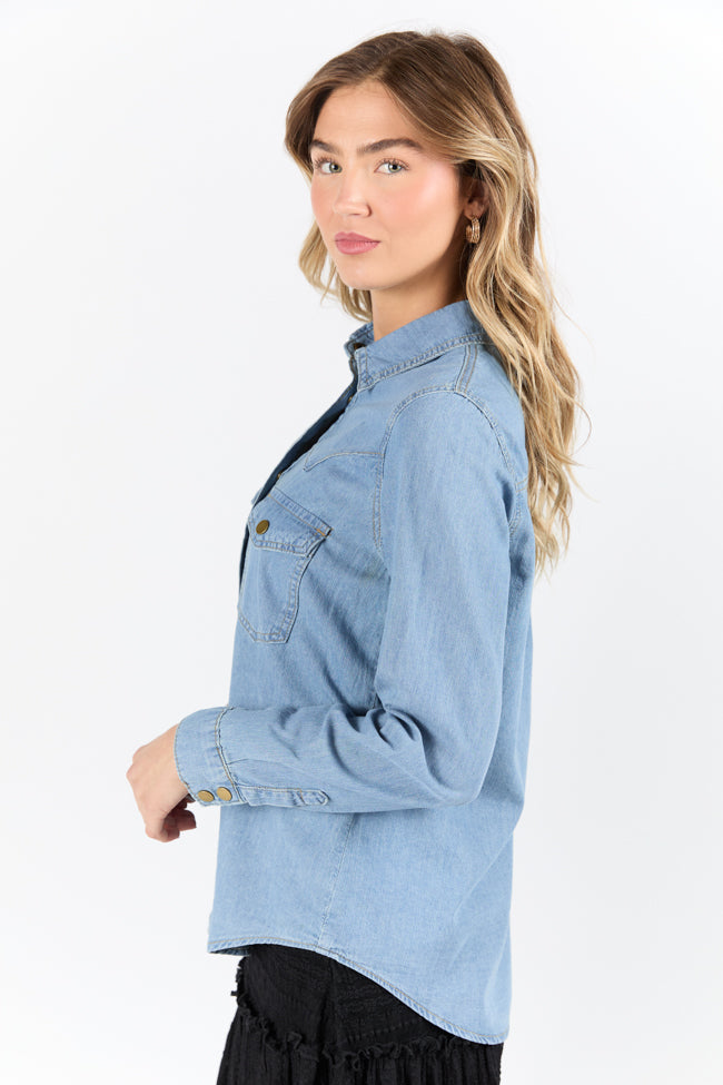 Gussied Up Yoke Detail Chambray Button Down Shirt FINAL SALE - Image 5