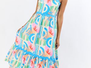 Tropical Tango Multi Rick Rack Trim Printed Midi Dress FINAL SALE