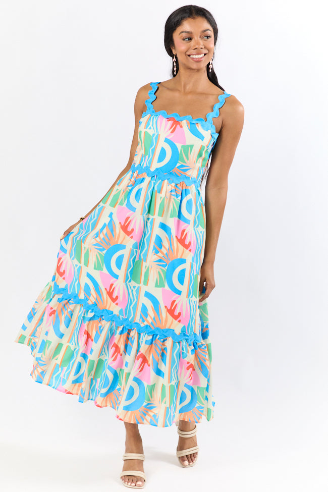 Tropical Tango Multi Rick Rack Trim Printed Midi Dress FINAL SALE