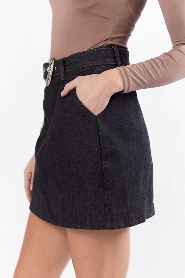 Just To See You Smile Black Western Belted Denim Skirt FINAL SALE - Image 5