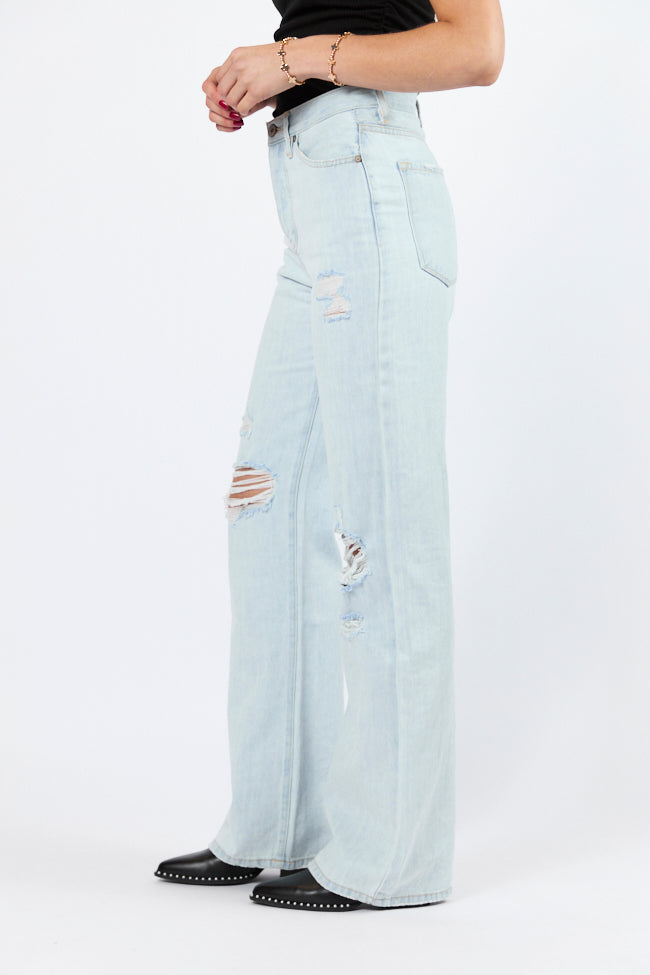 Karter Light Wash Wide Leg Distressed 90s Flare Jeans FINAL SALE - Image 3