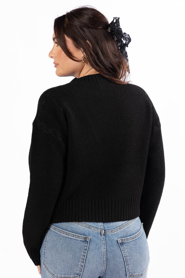 Days Of Dreaming Black Floral Embroidered Crew Neck Sweater FINAL SALE - Image 6