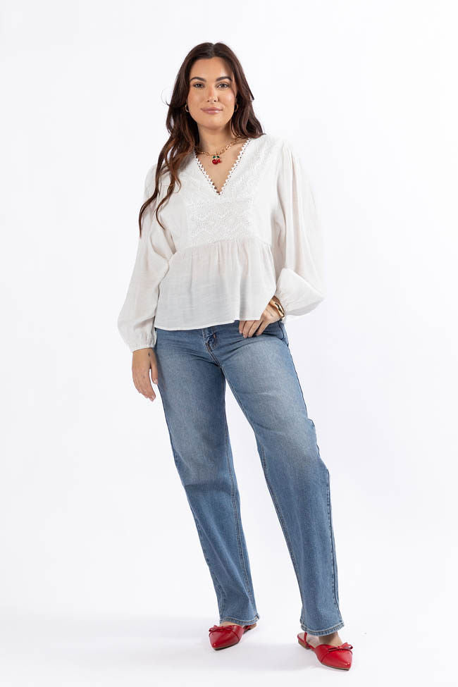 Glistening Lights Ivory Lace Detail Woven Long Sleeve Blouse FINAL SALE - Image 3