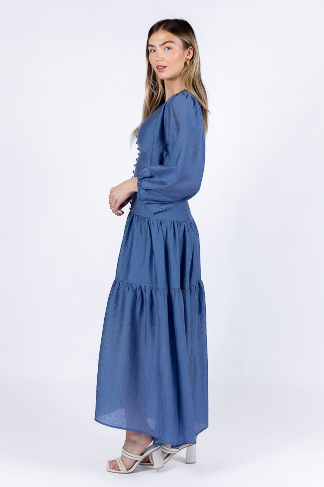 Enchanting Moments Blue Button Detail Maxi Dress FINAL SALE - Image 4