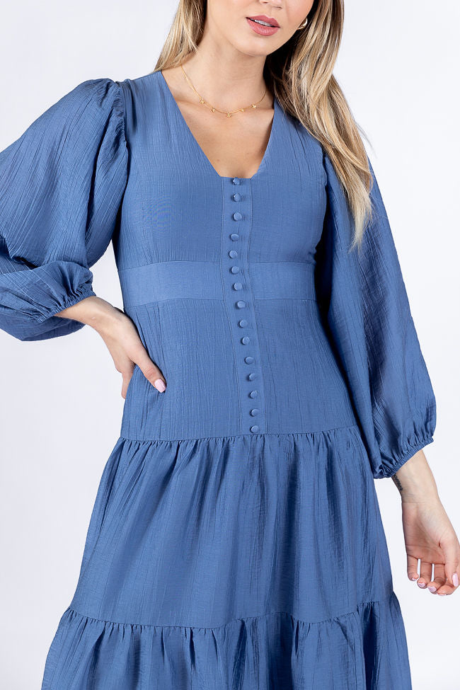 Enchanting Moments Blue Button Detail Maxi Dress FINAL SALE - Image 2