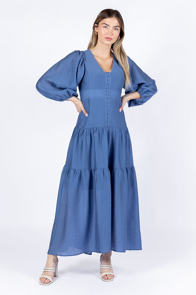 Enchanting Moments Blue Button Detail Maxi Dress FINAL SALE
