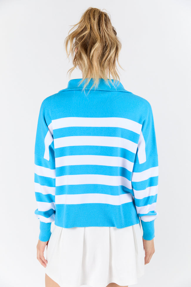 Pulling Heartstrings Hip Length Aqua Stripe Quarter Zip Pullover FINAL SALE - Image 6