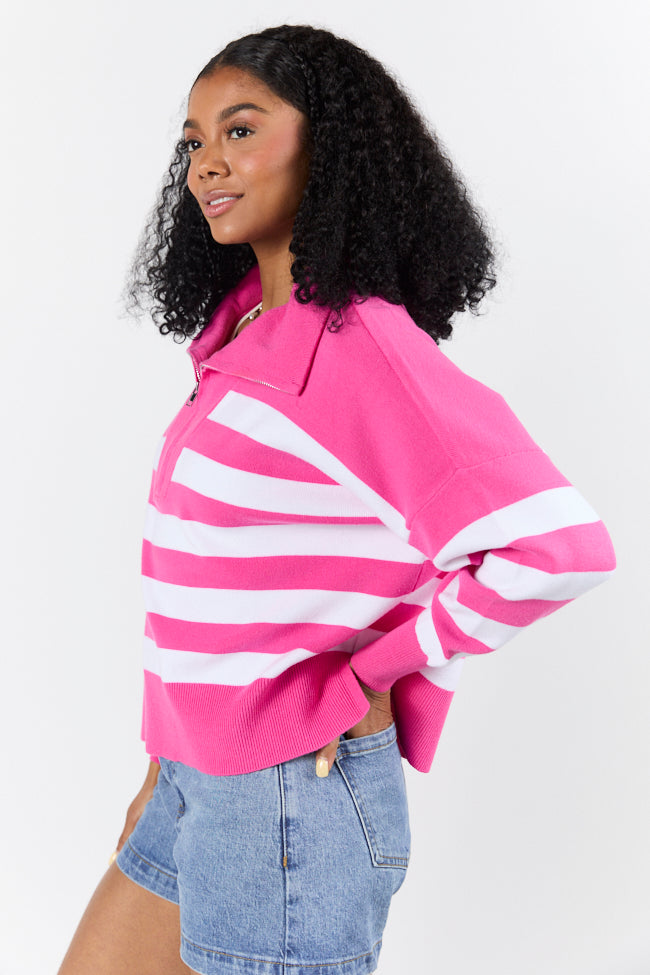 Pulling Heartstrings Hip Length Pink Stripe Quarter Zip Pullover FINAL SALE - Image 3