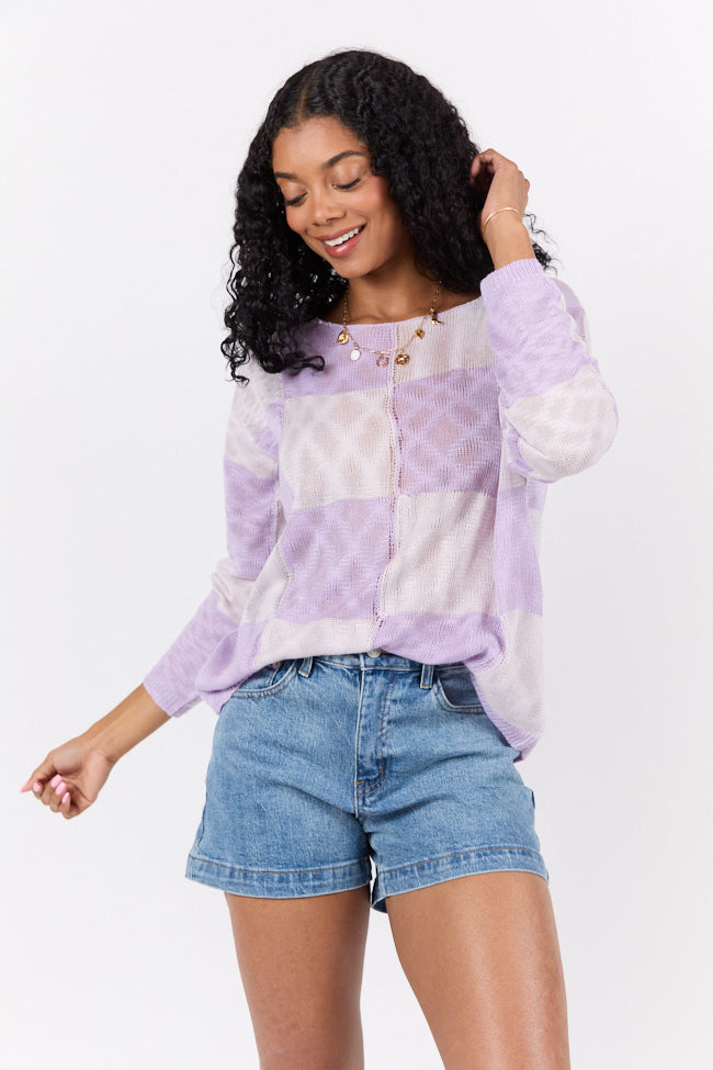 Sunset Key Purple Checkered Sweater FINAL SALE