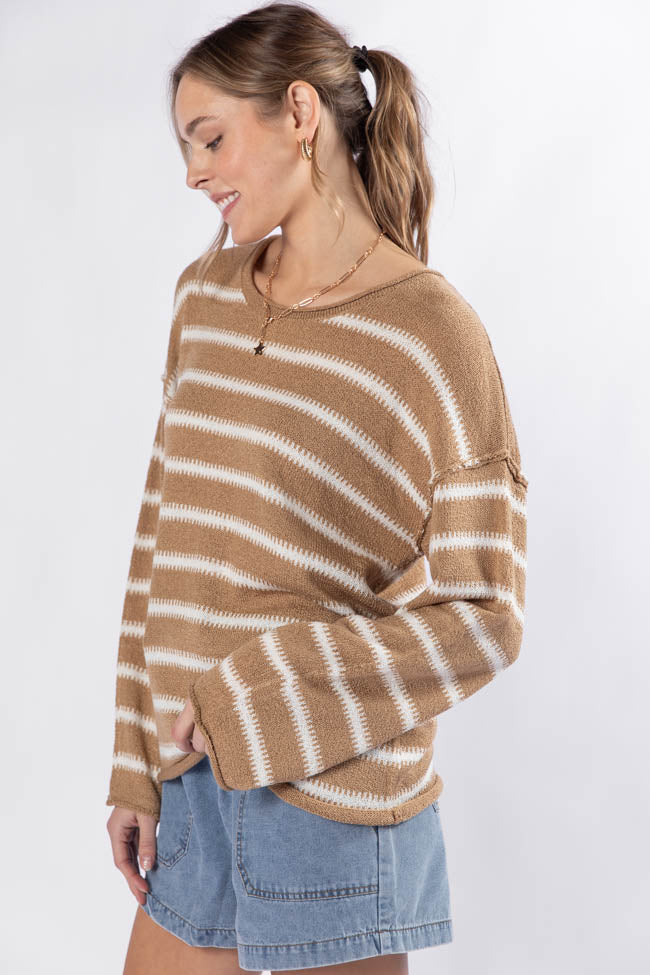 Road Trip Tan and Ivory Striped Sweater FINAL SALE - Image 4