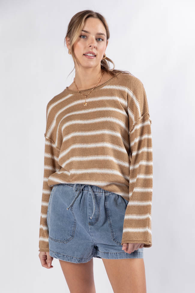 Road Trip Tan and Ivory Striped Sweater FINAL SALE - Image 2