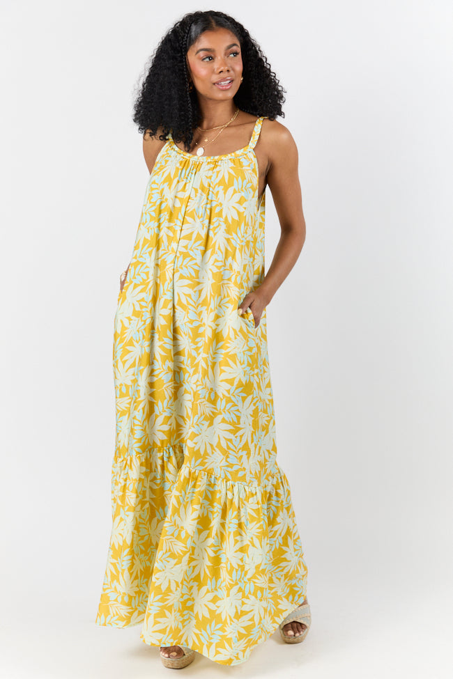 Painting The Sky Yellow Leaf Print Maxi Dress FINAL SALE - Image 2
