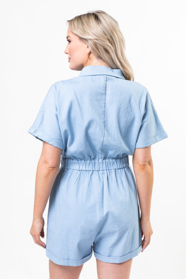 Walk With Me Blue Solid Chambray Romper FINAL SALE - Image 5