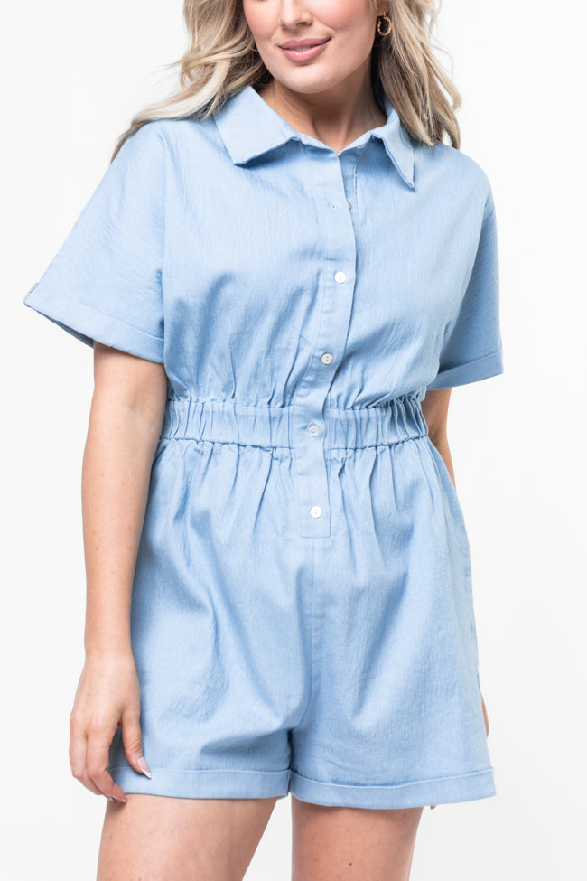 Walk With Me Blue Solid Chambray Romper FINAL SALE - Image 3