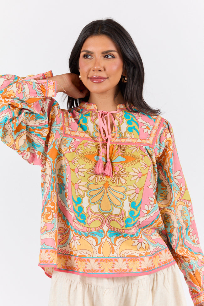 Mosaic Gardens Purple Printed Long Sleeve Blouse FINAL SALE - Image 4