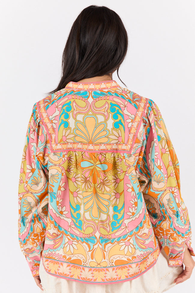 Mosaic Gardens Purple Printed Long Sleeve Blouse FINAL SALE - Image 6