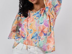Come Along Purple Floral Woven Pop Over Blouse FINAL SALE