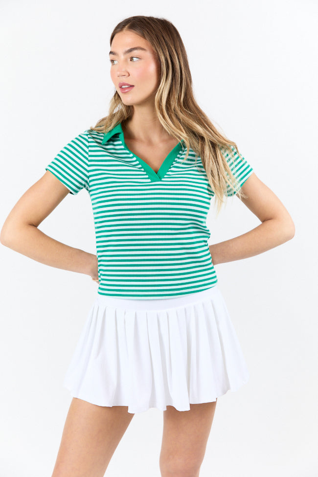 Beyond The Season Green Striped Knit Polo Tee FINAL SALE - Image 5