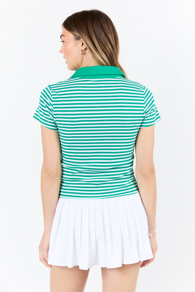 Beyond The Season Green Striped Knit Polo Tee FINAL SALE - Image 3