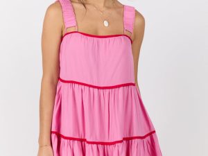 Essential Love Pink Contrast Trim Mini Romper Dress FINAL SALE