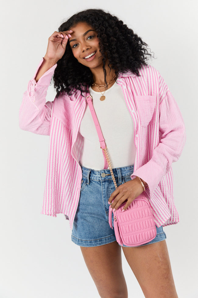 Daybreak Dreams Pink Gauze Multi Stripe Button Down Top FINAL SALE - Image 3