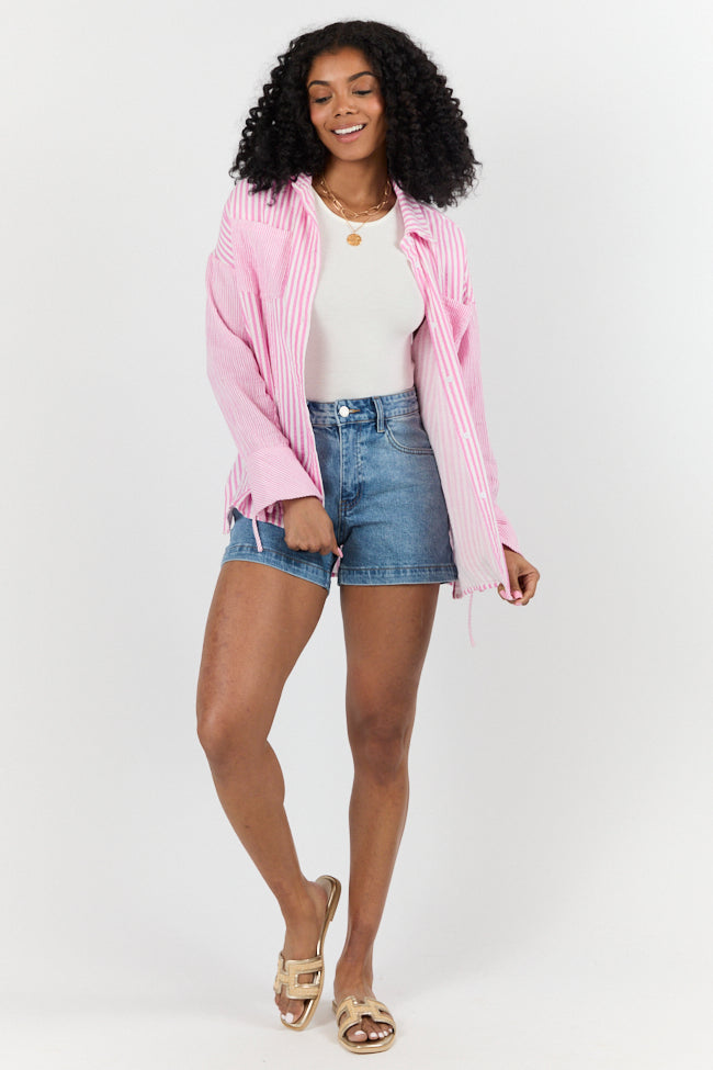 Daybreak Dreams Pink Gauze Multi Stripe Button Down Top FINAL SALE - Image 4