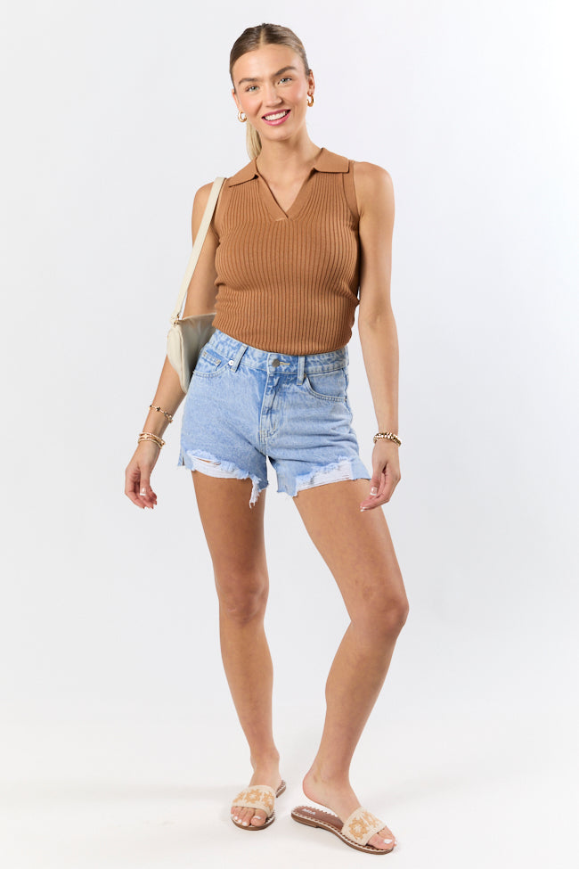 Nights Abroad Light Wash Distressed Denim Shorts FINAL SALE - Image 2