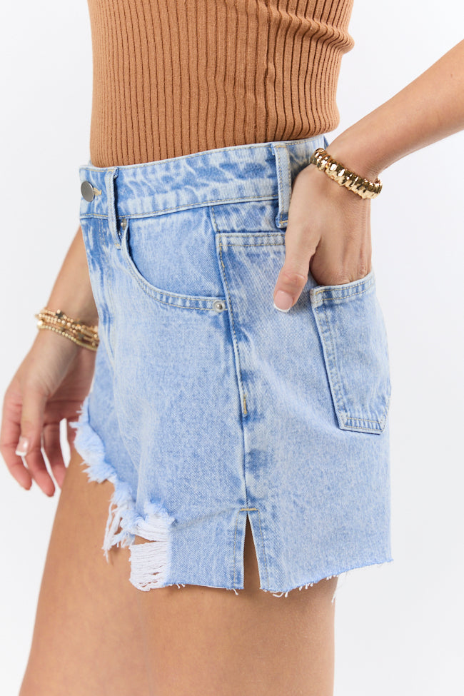 Nights Abroad Light Wash Distressed Denim Shorts FINAL SALE - Image 3