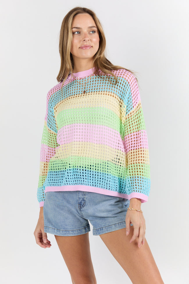 More To Come Open Knit Stripe Crew Neck Sweater FINAL SALE - Image 4