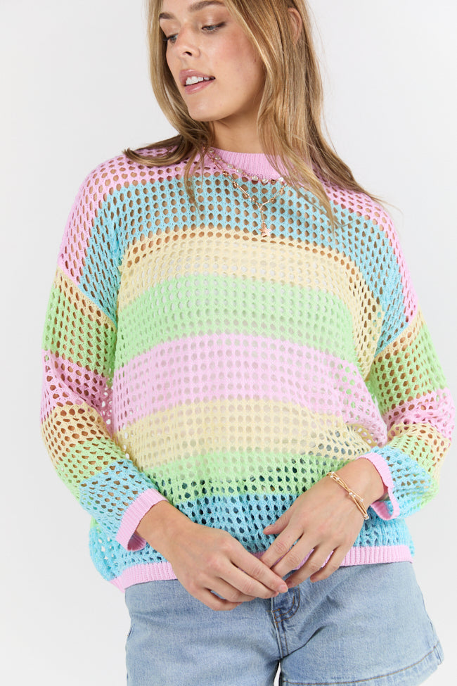 More To Come Open Knit Stripe Crew Neck Sweater FINAL SALE - Image 6