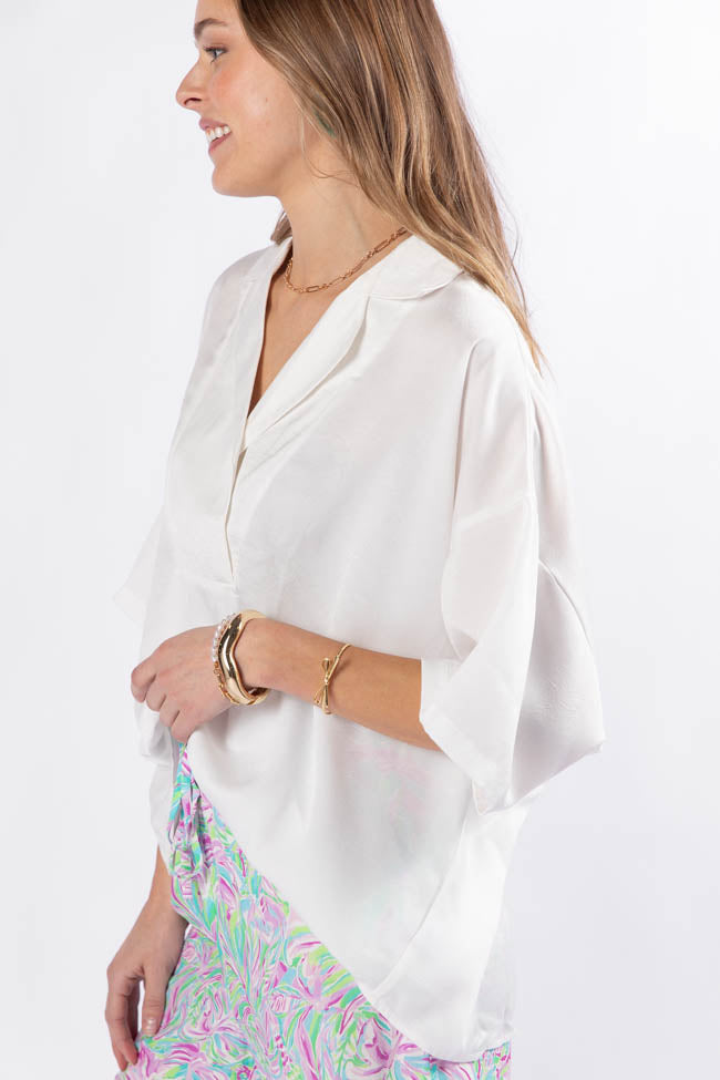 Dramatic Entrance Ivory Oversized Satin Collared Blouse FINAL SALE - Image 3