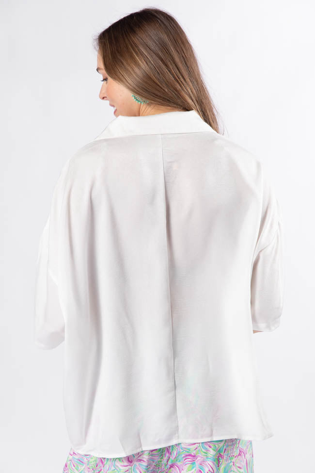 Dramatic Entrance Ivory Oversized Satin Collared Blouse FINAL SALE - Image 4