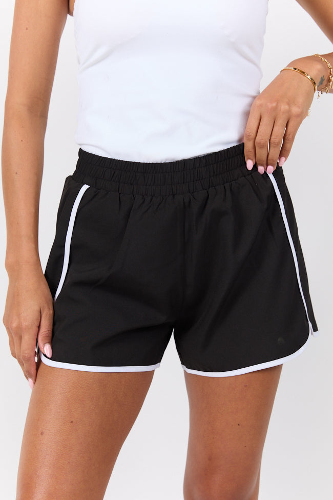On The Move Black and White Running Shorts With Contrast Trim FINAL SALE