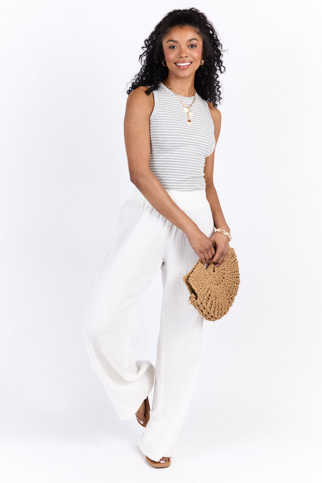 Core Values Grey and Ivory Ribbed Stripe High Neck Tank FINAL SALE - Image 2