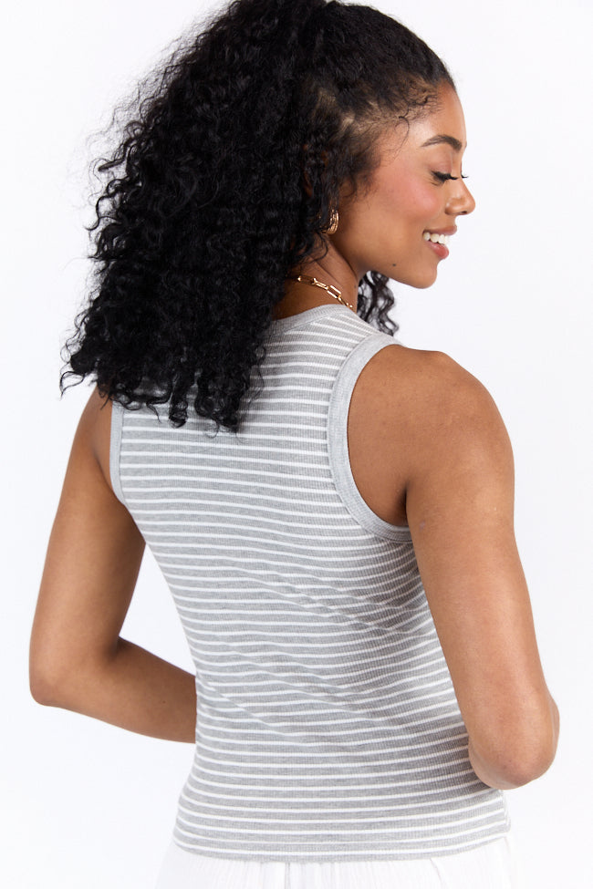 Core Values Grey and Ivory Ribbed Stripe High Neck Tank FINAL SALE - Image 3