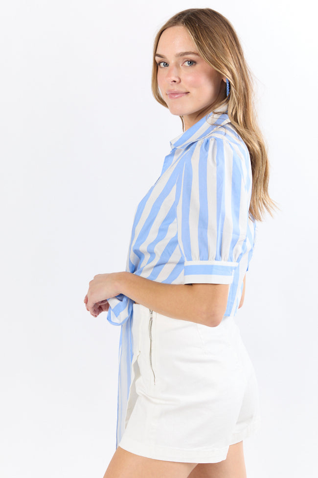 Key To Style Blue Striped Tie Front Collared Blouse FINAL SALE - Image 6