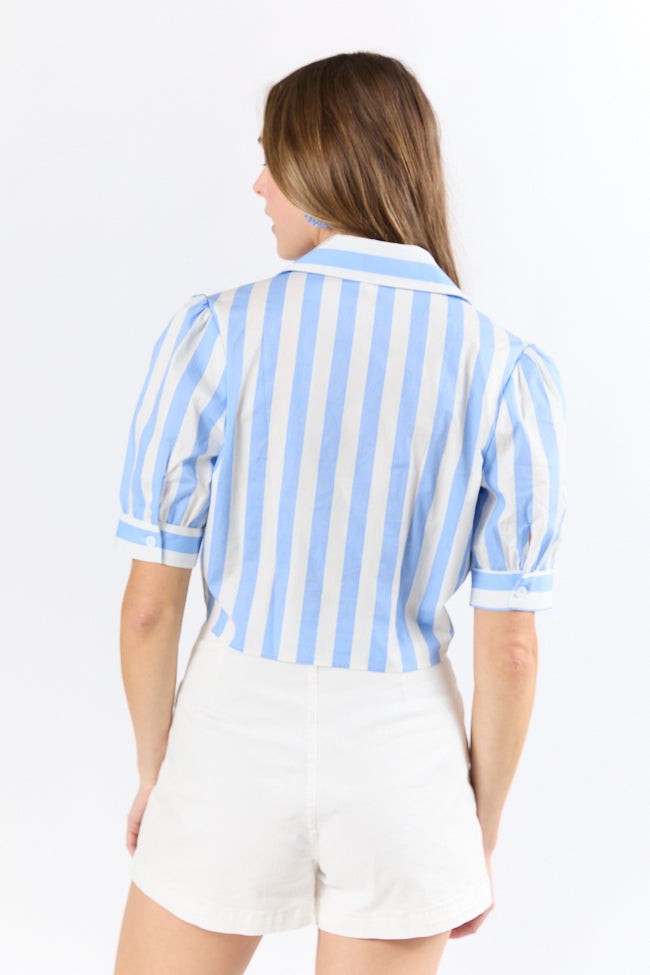 Key To Style Blue Striped Tie Front Collared Blouse FINAL SALE - Image 8