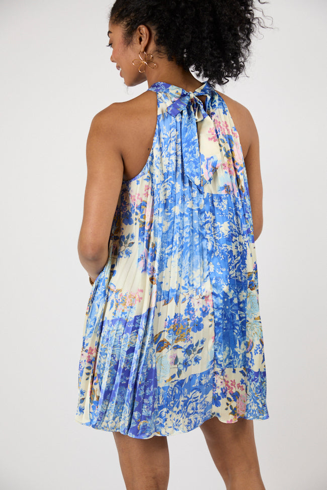 Petal Perfection Blue Multi Halter Neck Printed Mini Dress FINAL SALE - Image 5