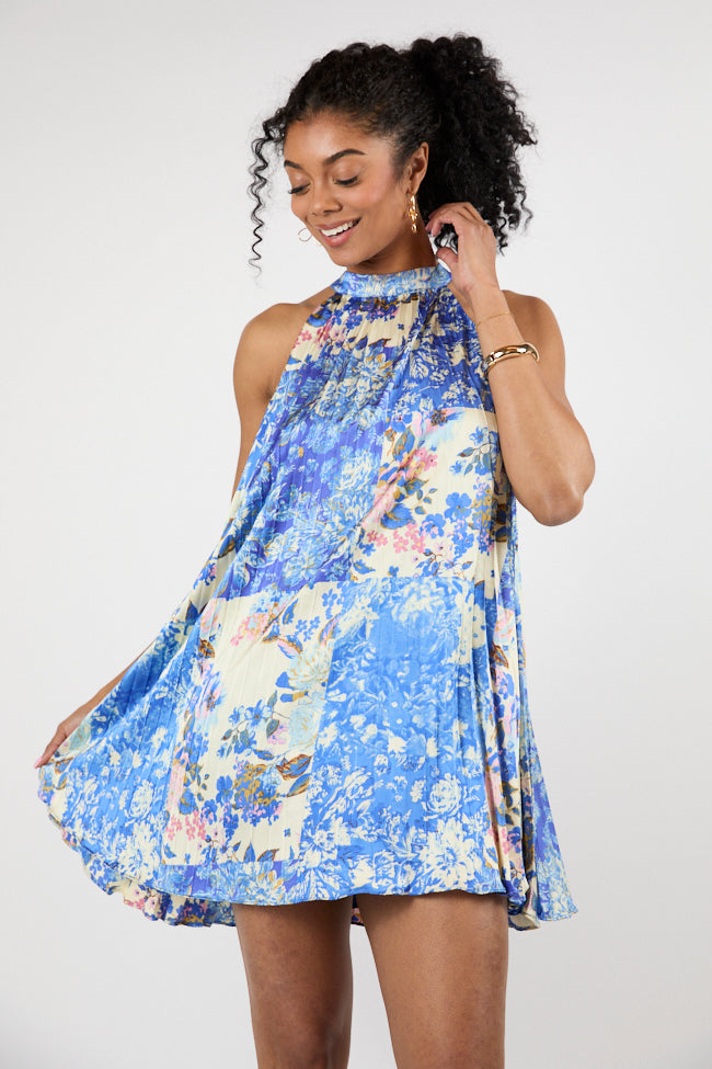 Petal Perfection Blue Multi Halter Neck Printed Mini Dress FINAL SALE - Image 3