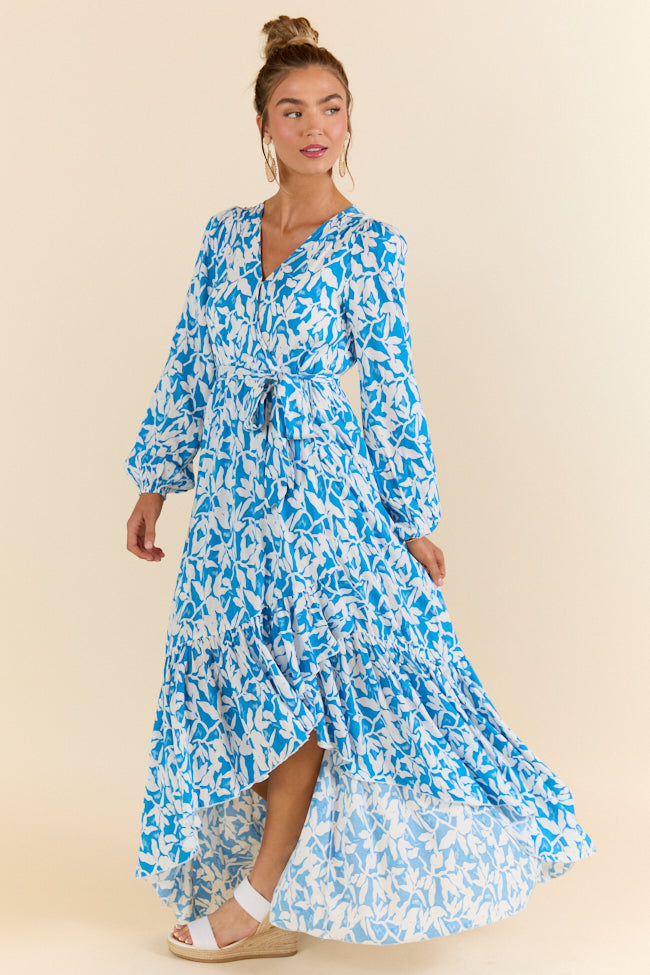 Palmetto Paradise Blue and White Long Sleeve Maxi Dress FINAL SALE - Image 5