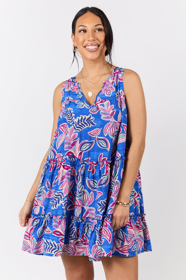 Hanging Loose Blue Multi Floral Print Tank Shirt Dress FINAL SALE - Image 2