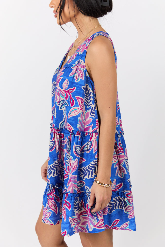Hanging Loose Blue Multi Floral Print Tank Shirt Dress FINAL SALE - Image 4