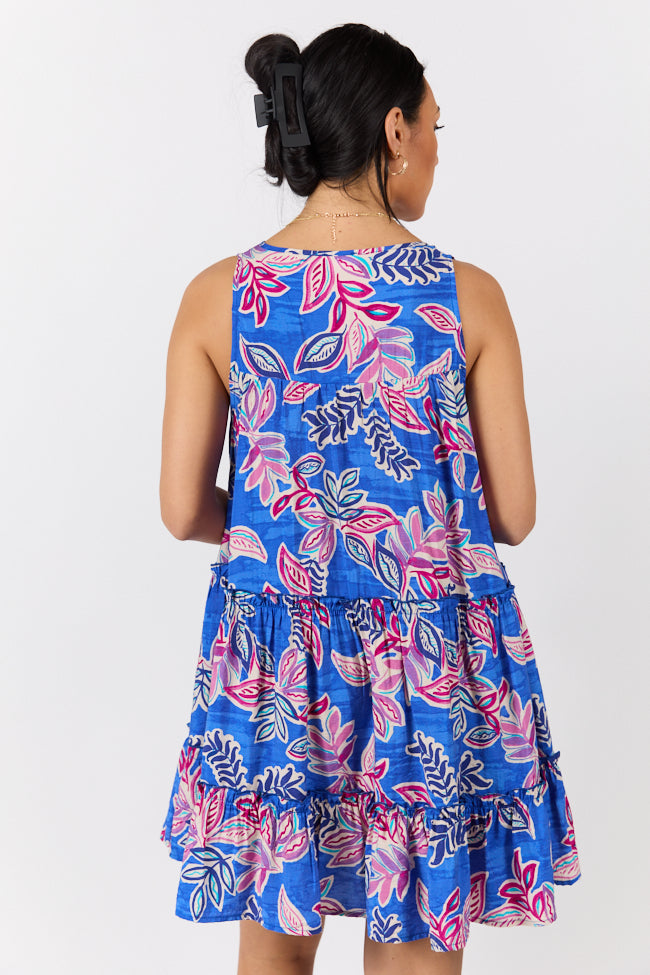 Hanging Loose Blue Multi Floral Print Tank Shirt Dress FINAL SALE - Image 5