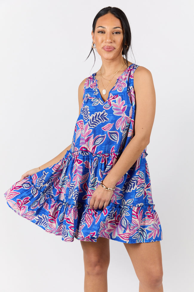 Hanging Loose Blue Multi Floral Print Tank Shirt Dress FINAL SALE