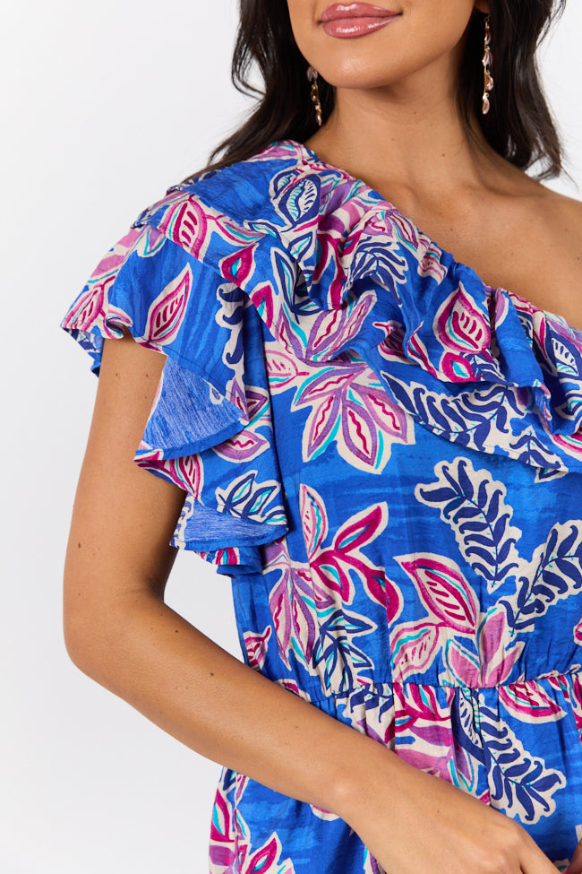 Radiating Beauty Blue Multi One Shoulder Ruffle Romper FINAL SALE - Image 3