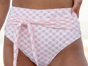 Golden Isle Pink Textured Tie Detail Bikini Bottom FINAL SALE