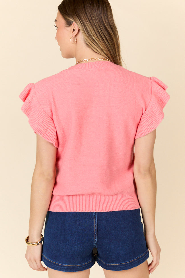 Make A Statement Coral Ruffle Short Sleeve Sweater FINAL SALE - Image 5